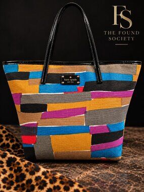 Kate Spade Harmony Gallery Row Multicolor Canvas Tote Patent Leather